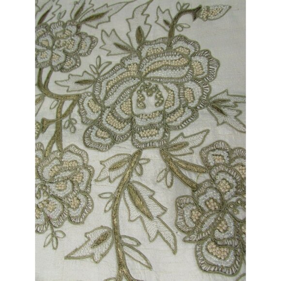 Other - Vintage Beaded Pillow Cover Cream Ivory 14" 33529 Silk Shantung